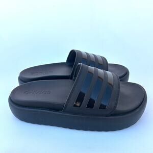 Adidas Adilette Platform Slides Sporty Black Blokette Size 9 Flats Sandals